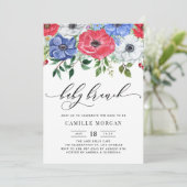 Invitation Aquarelle Rouge, Blanc et Bleu Anemone Brunch bébé (Debout devant)