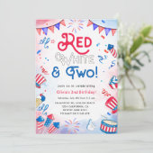 Invitation Aquarelle rouge blanc et deux, 4 juillet anniversa (Debout devant)
