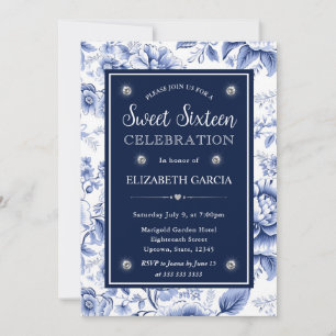 Invitation Aquarelle Rouge Bleu et Or Fleurs Douces 16