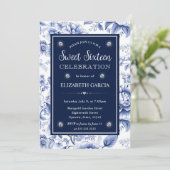 Invitation Aquarelle Rouge Bleu et Or Fleurs Douces 16 (Debout devant)