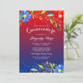 Invitation Aquarelle Rouge Bleu Floral Fiesta Quinceanera (Debout devant)