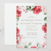 Invitation Aquarelle Rouge & Blush Floral Mariage élégant (Devant / Derrière)