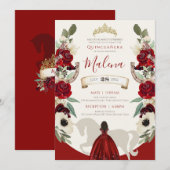 Invitation Aquarelle rouge bordeaux Elégante Charro Quinceane (Devant / Derrière)