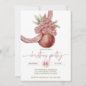 Invitation Aquarelle Rouge Bow Ornement de Noël (Devant)