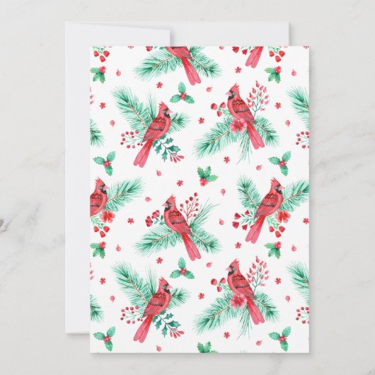 Invitation Aquarelle Rouge Cardinal Oiseaux Noël (Dos)