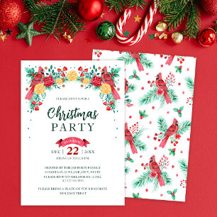 Invitation Aquarelle Rouge Cardinal Oiseaux Noël