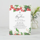 Invitation Aquarelle Rouge Cerises Garland Baptême (Debout devant)