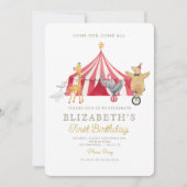 Invitation Aquarelle Rouge Cirque Carnaval Bébé anniversaire (Devant)