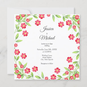 Invitation Aquarelle rouge couronne florale