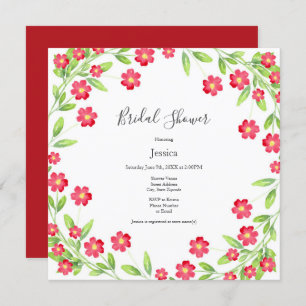 Invitation Aquarelle rouge couronne florale