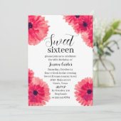 Invitation Aquarelle Rouge Dahlia Daisy Sweet 16 Seize (Debout devant)