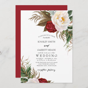 Invitation Aquarelle rouge et blanc luxuriante Mariage Floral