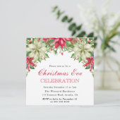 Invitation Aquarelle Rouge et Blanc Poinsettia Noël Réveillon (Debout devant)