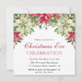Invitation Aquarelle Rouge et Blanc Poinsettia Noël Réveillon (Devant)