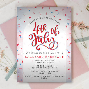 Invitation Aquarelle Rouge et Bleu 4 juillet Parti