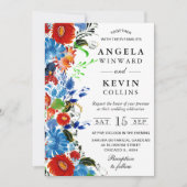 Invitation Aquarelle Rouge et bleu Mariage Fleurs (Devant)