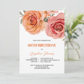 Invitation Aquarelle Rouge Et Rose Orange Floral Anniversaire (Debout devant)
