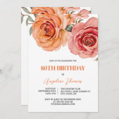 Invitation Aquarelle Rouge Et Rose Orange Floral Anniversaire (Devant / Derrière)