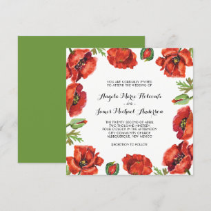 Invitation Aquarelle Rouge et vert Mariage de fleurs de crapa