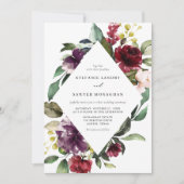 Invitation Aquarelle rouge et violet Mariage de cadre Floral (Devant)