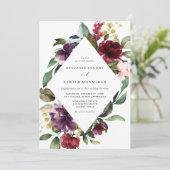 Invitation Aquarelle rouge et violet Mariage de cadre Floral (Debout devant)