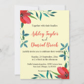 Invitation Aquarelle rouge Fleur sauvage vert Mariage floral (Devant)