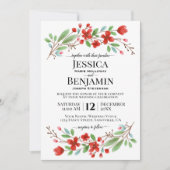Invitation Aquarelle rouge fleurit Elegant Boho Chic Mariage (Devant)