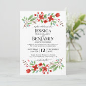 Invitation Aquarelle rouge fleurit Elegant Boho Chic Mariage (Debout devant)