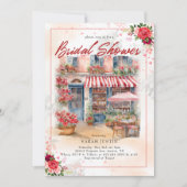 Invitation Aquarelle Rouge Floral Café Fête des mariées (Devant)