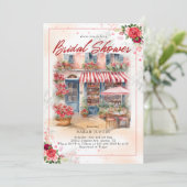 Invitation Aquarelle Rouge Floral Café Fête des mariées (Debout devant)