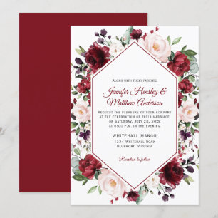 Invitation Aquarelle rouge foncé Cadre floral Mariage hiverna
