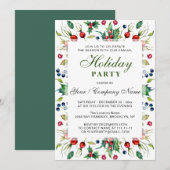 Invitation Aquarelle Rouge Holly Berry Fête (Devant / Derrière)