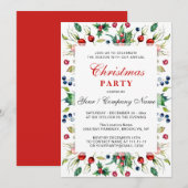 Invitation Aquarelle Rouge Holly Berry Noël (Devant / Derrière)