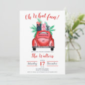 Invitation Aquarelle rouge Illustration de voiture Noël (Debout devant)