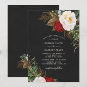 Invitation Aquarelle rouge luxuriante Peonies Floral Mariage (Devant / Derrière)