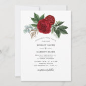 Invitation Aquarelle rouge luxuriante pivoines Mariage blanc (Devant)