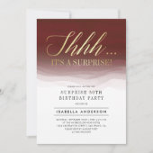 Invitation Aquarelle rouge or et bourgogne Surprise Anniversa (Devant)