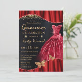 Invitation Aquarelle Rouge & Or Robe Parties scintillant Quin (Debout devant)