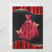 Invitation Aquarelle Rouge & Or Robe Parties scintillant Quin (Dos)