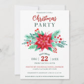 Invitation Aquarelle rouge Poinsettia Fête de Noël Florale (Devant)