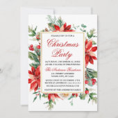Invitation Aquarelle Rouge Poinsettia Fête de Noël Florale (Devant)