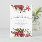 Invitation Aquarelle Rouge Poinsettia Fête des mariées Déjeun (Debout devant)