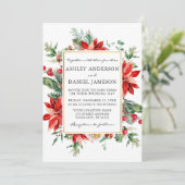 Invitation Aquarelle Rouge Poinsettia Floral Mariage (Debout devant)