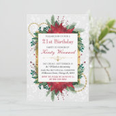 Invitation Aquarelle Rouge Poinsettia hiver 21e anniversaire (Debout devant)