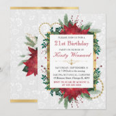 Invitation Aquarelle Rouge Poinsettia hiver 21e anniversaire (Devant / Derrière)