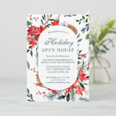 Invitation Aquarelle Rouge Poinsettia Holiday Open House (Debout devant)
