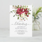 Invitation Aquarelle Rouge Poinsettia Holly Anniversaire (Debout devant)