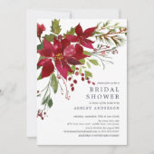 Invitation Aquarelle Rouge Poinsettia Holly Fête des mariées (Devant)