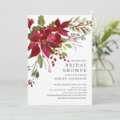 Invitation Aquarelle Rouge Poinsettia Holly Fête des mariées (Debout devant)