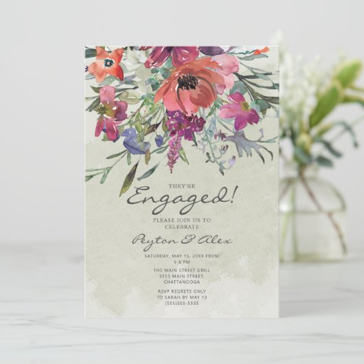 Invitation Aquarelle rouge pourpre Fleur Sage (Debout devant)